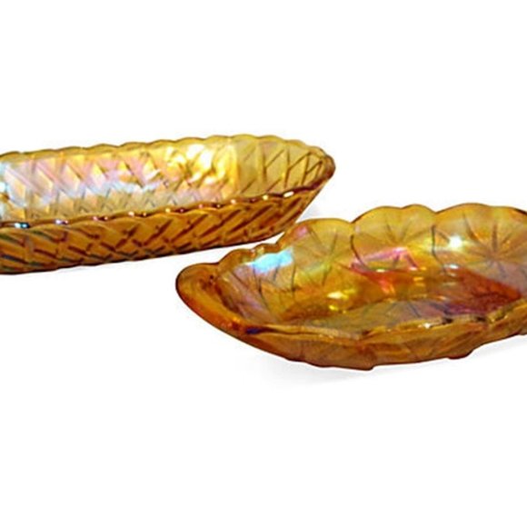 Other - Mid-Century Marigold Carnival Glass Serving Dishes, Pair